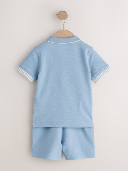 Blue Zip Neck Short Sleeve Polo Shirt And Shorts Set (3mths-7yrs) image 5