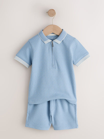 Blue Zip Neck Short Sleeve Polo Shirt And Shorts Set (3mths-7yrs) image 6