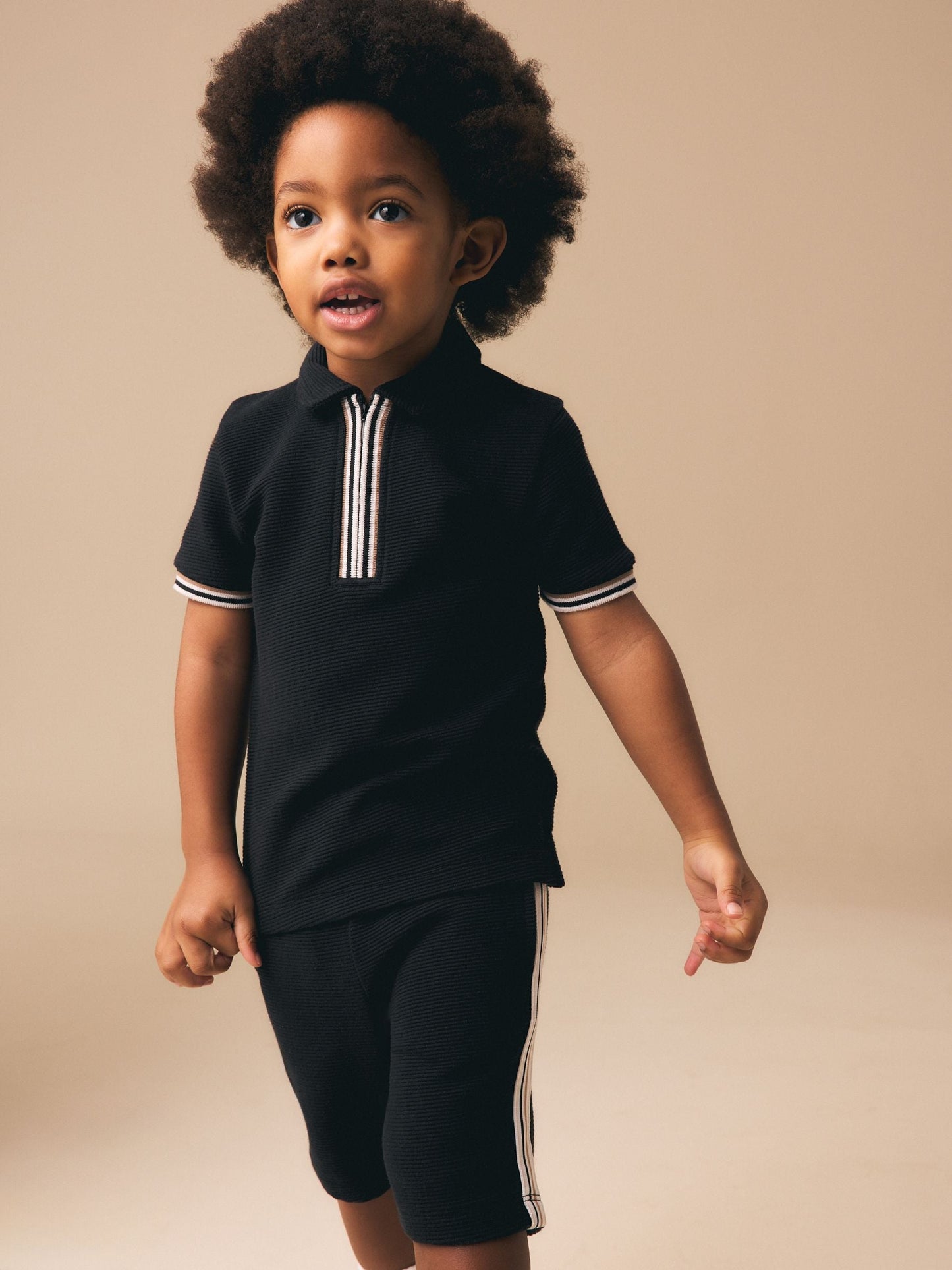 Black Zip Neck Short Sleeve Polo Shirt And Shorts Set (3mths-7yrs) image 1