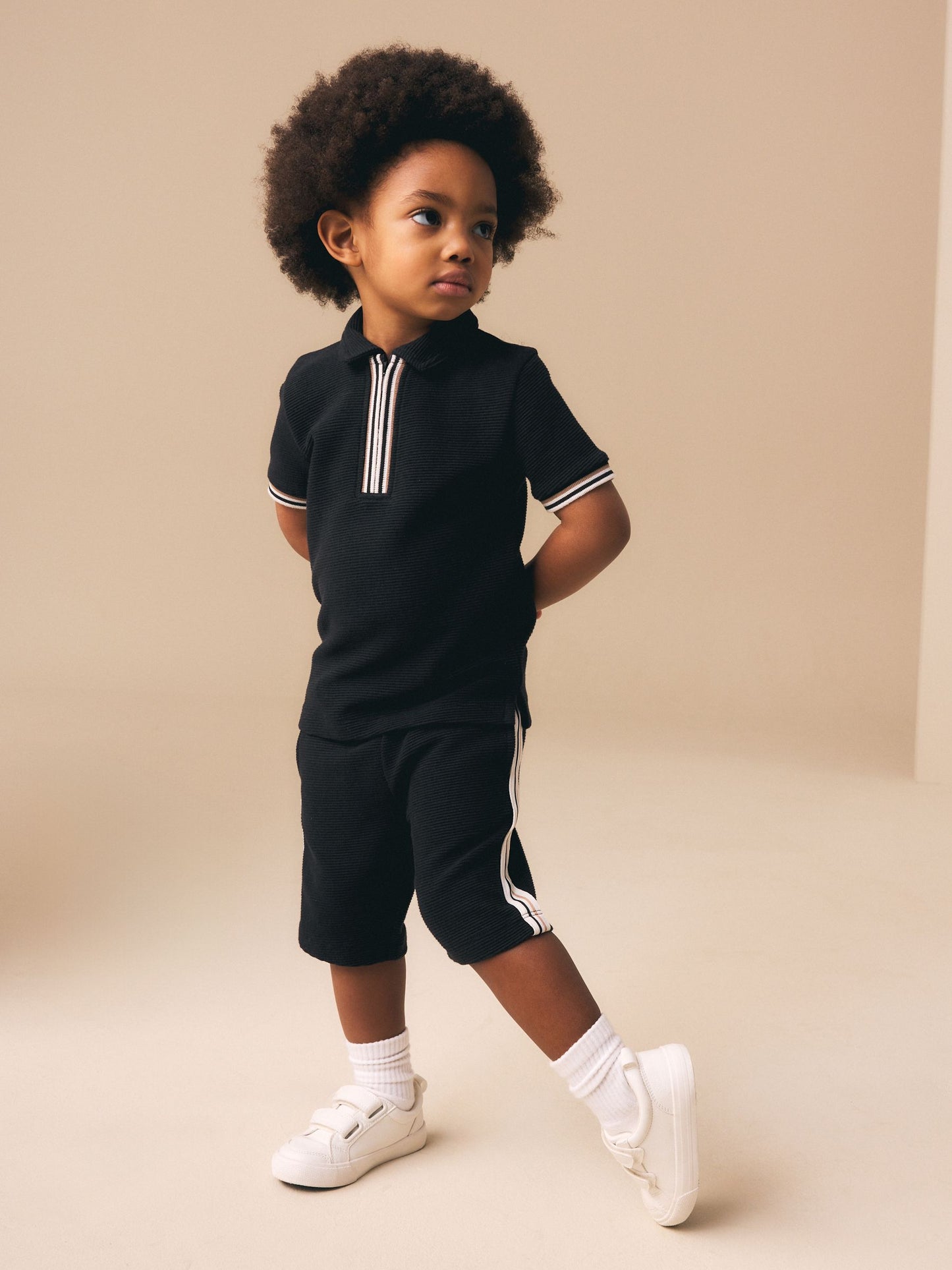 Black Zip Neck Short Sleeve Polo Shirt And Shorts Set (3mths-7yrs) image 3