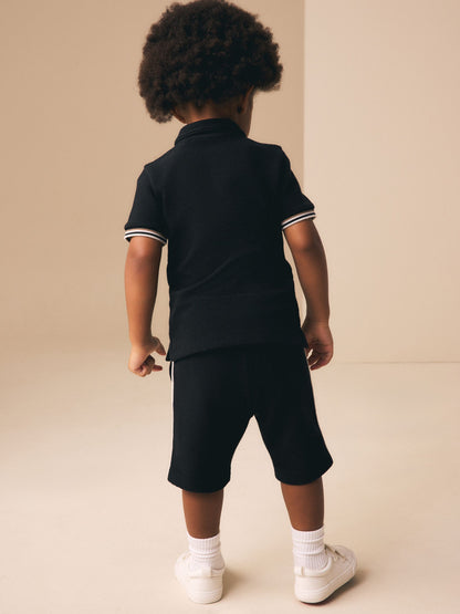 Black Zip Neck Short Sleeve Polo Shirt And Shorts Set (3mths-7yrs) image 5