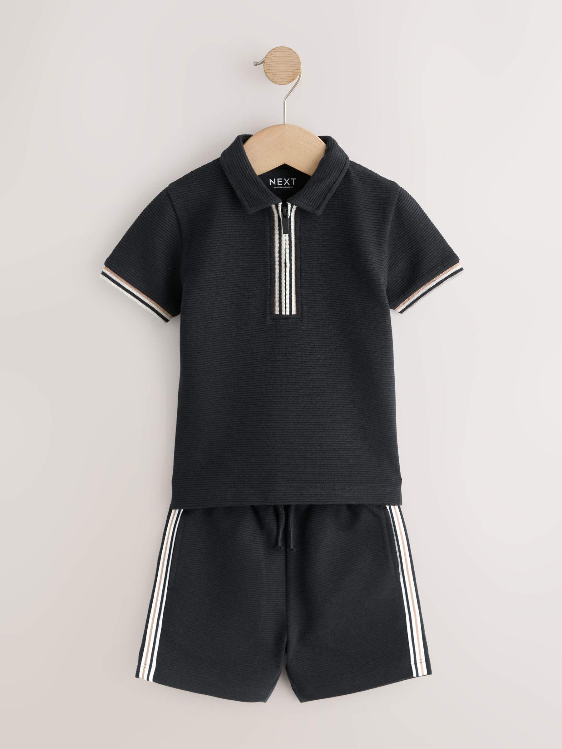 Black Zip Neck Short Sleeve Polo Shirt And Shorts Set (3mths-7yrs) image 7