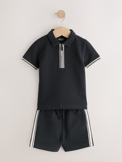 Black Zip Neck Short Sleeve Polo Shirt And Shorts Set (3mths-7yrs) image 7