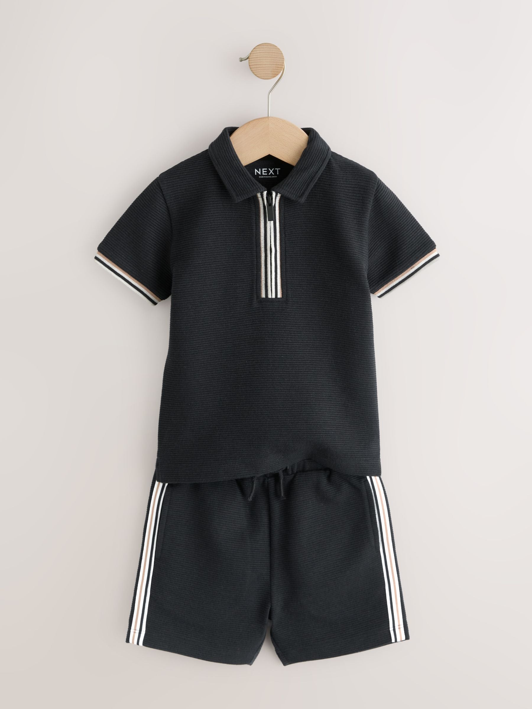 Black Zip Neck Short Sleeve Polo Shirt And Shorts Set (3mths-7yrs) image 8