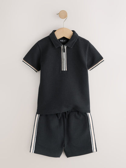 Black Zip Neck Short Sleeve Polo Shirt And Shorts Set (3mths-7yrs) image 8