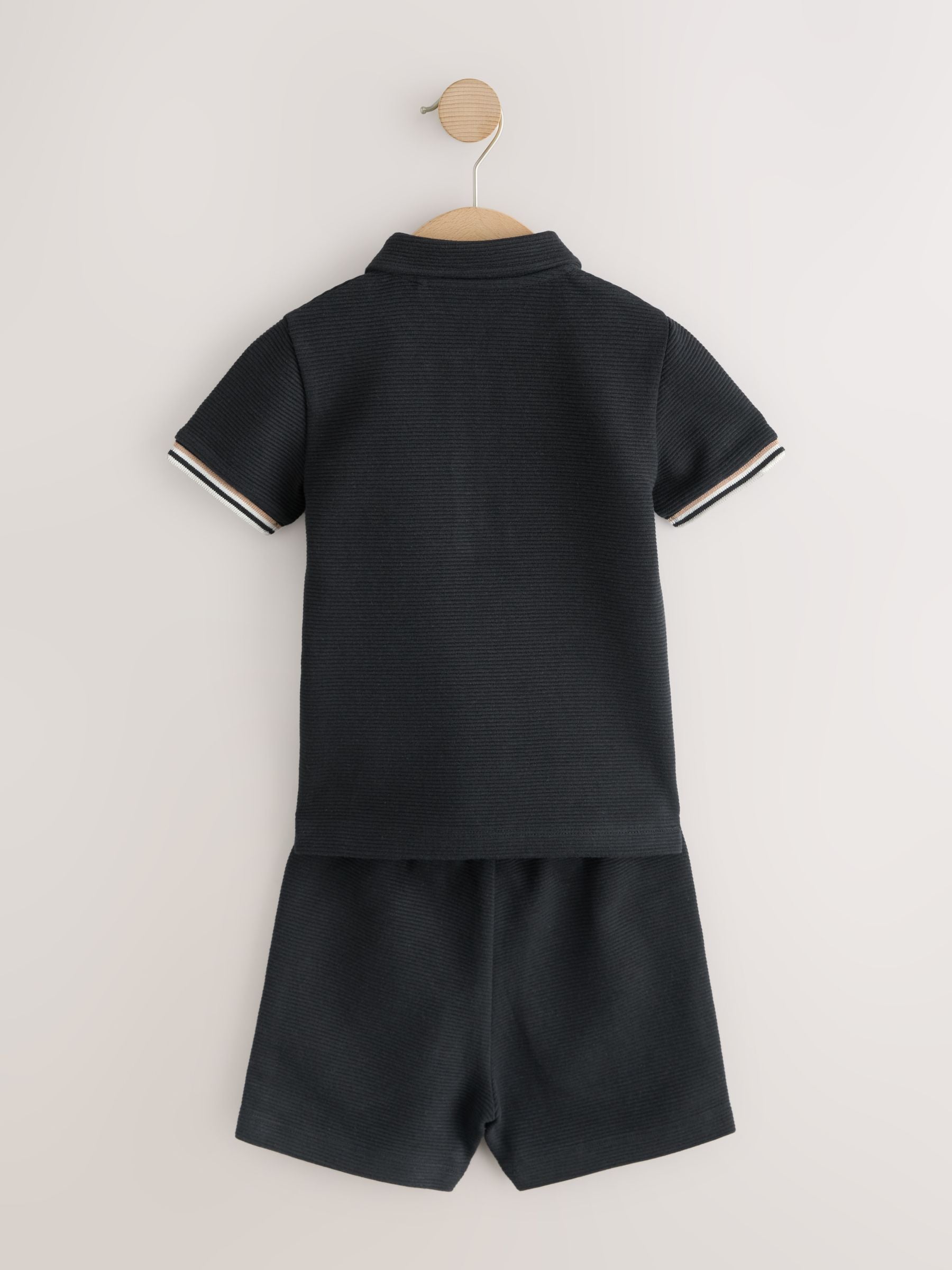Black Zip Neck Short Sleeve Polo Shirt And Shorts Set (3mths-7yrs) image 9