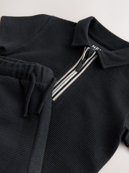 Black Zip Neck Short Sleeve Polo Shirt And Shorts Set (3mths-7yrs) image 10