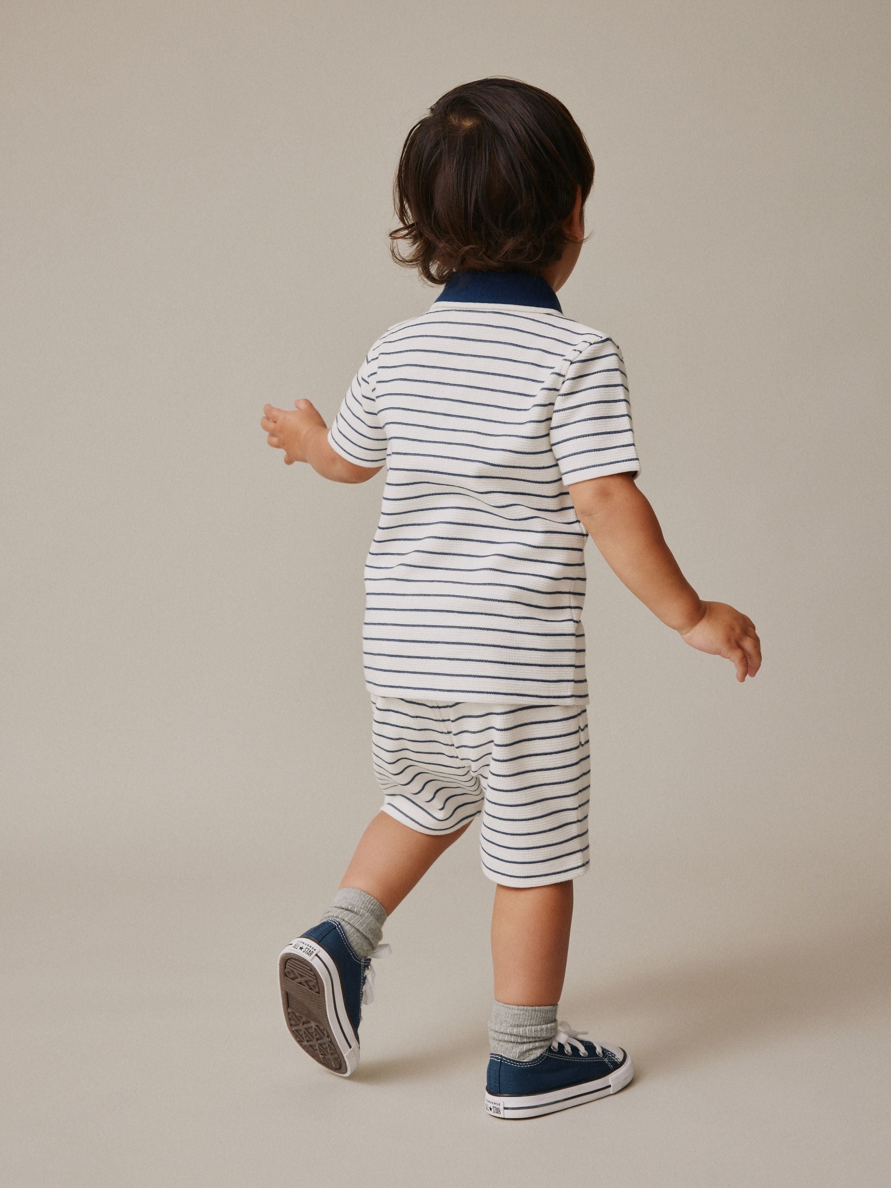 Navy/White Stripe Zip Neck Short Sleeve Polo Shirt And Shorts Set (3mths-7yrs) image 4