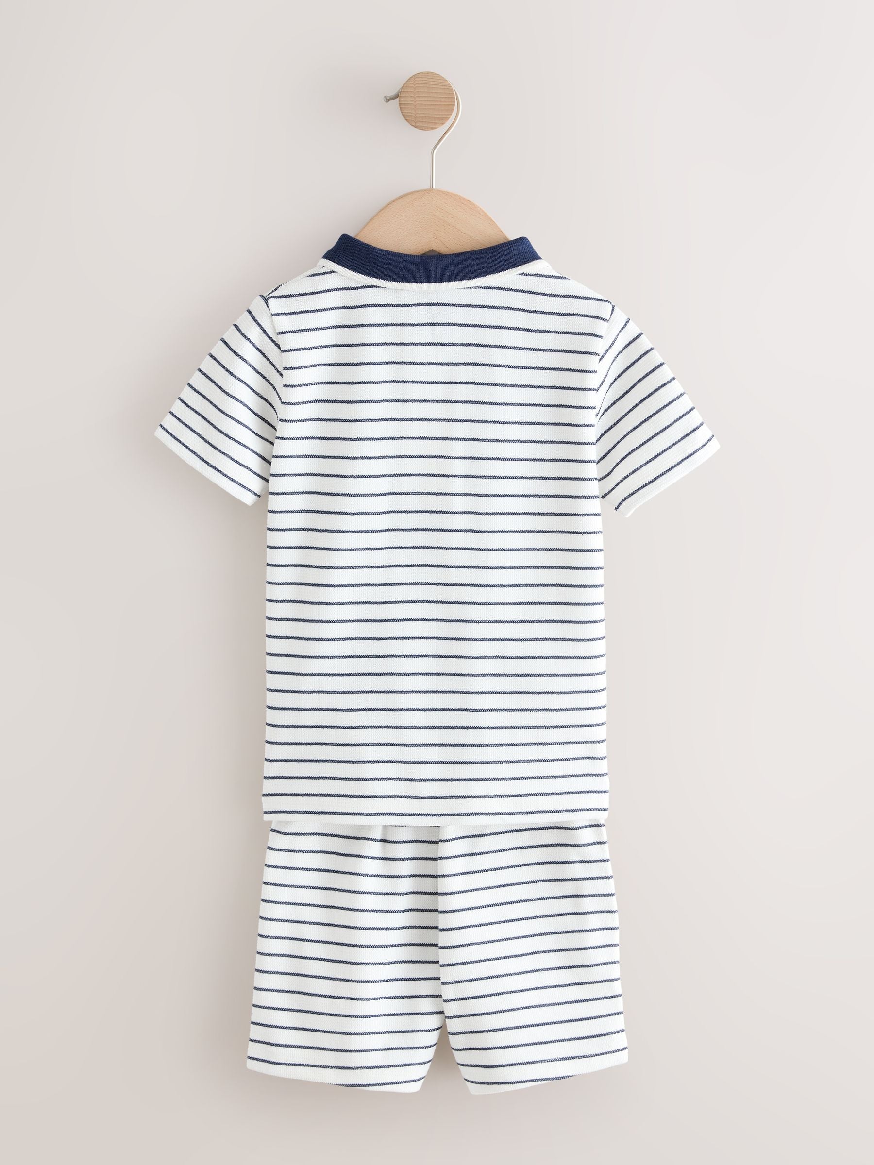 Navy/White Stripe Zip Neck Short Sleeve Polo Shirt And Shorts Set (3mths-7yrs) image 6