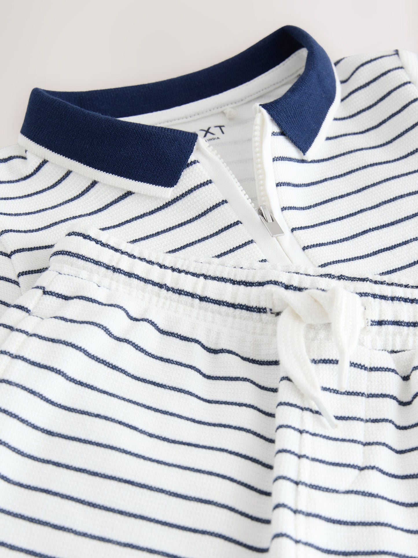 Navy/White Stripe Zip Neck Short Sleeve Polo Shirt And Shorts Set (3mths-7yrs) image 8