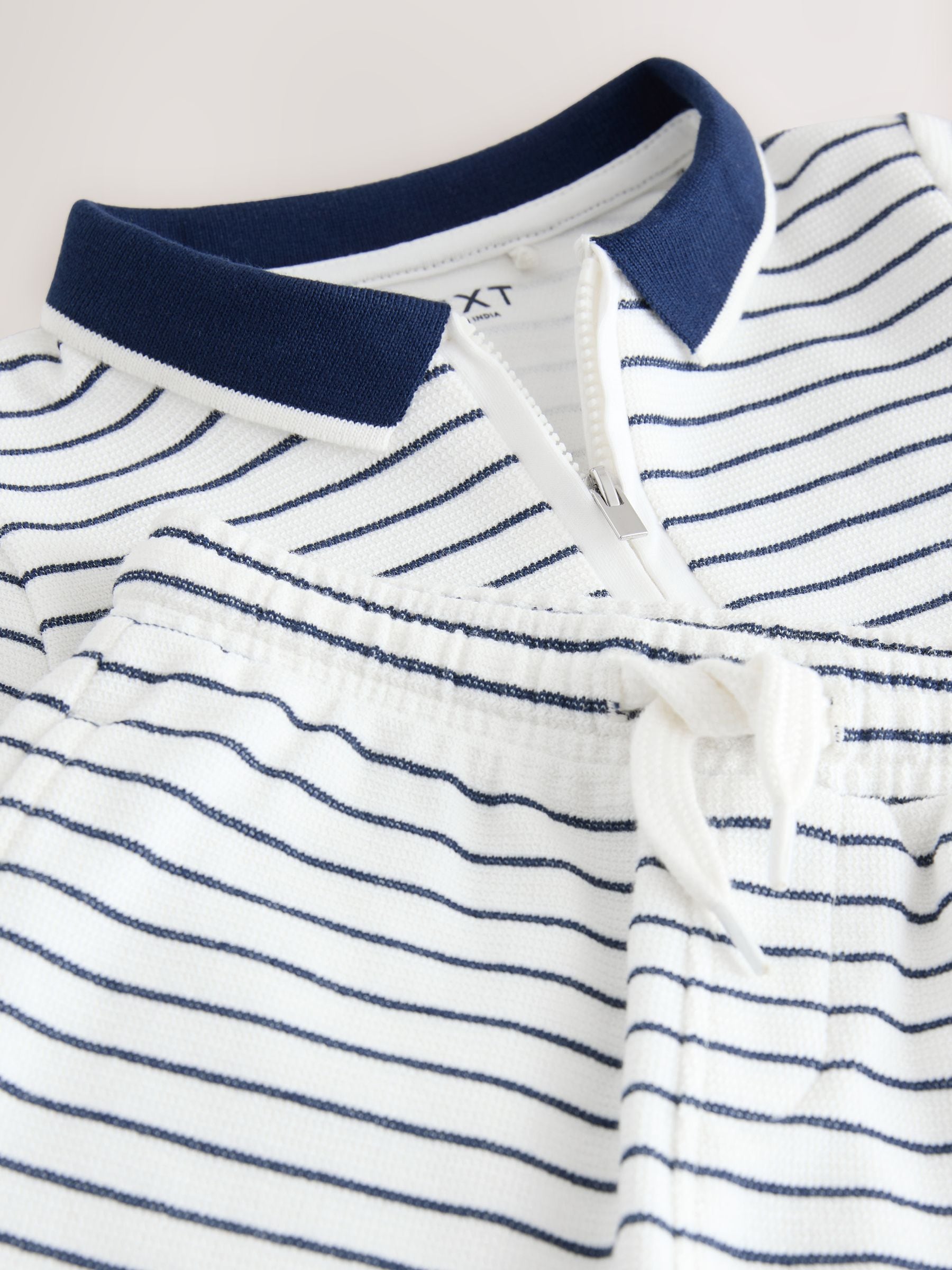 Navy/White Stripe Zip Neck Short Sleeve Polo Shirt And Shorts Set (3mths-7yrs) image 8