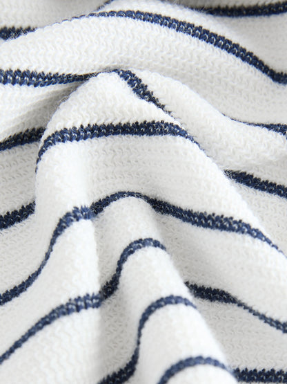 Navy/White Stripe Zip Neck Short Sleeve Polo Shirt And Shorts Set (3mths-7yrs) image 8