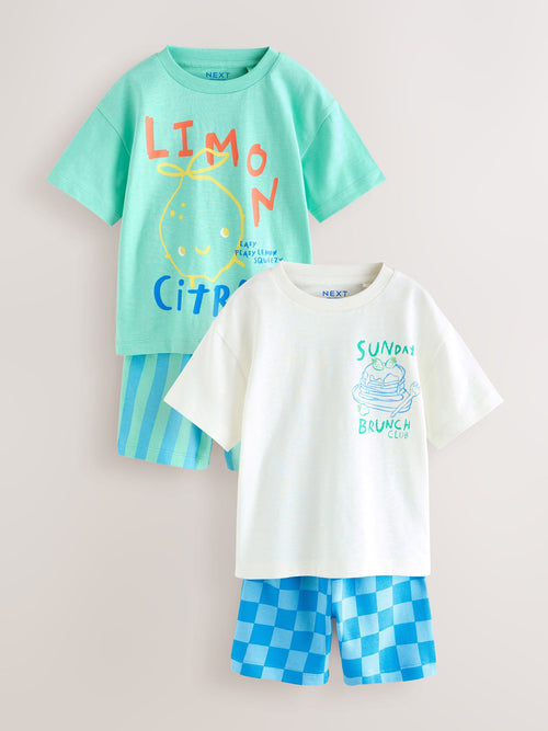Dsiney Kidz - Green/White Food Backprint Short Sleeve T-Shirt and Shorts Set 2 Pack (3mths-7yrs) image 1