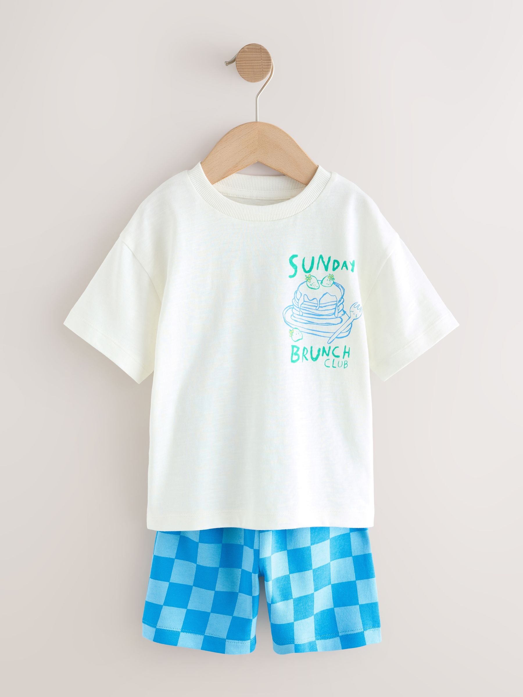 Green/White Food Backprint Short Sleeve T-Shirt and Shorts Set 2 Pack (3mths-7yrs) image 2