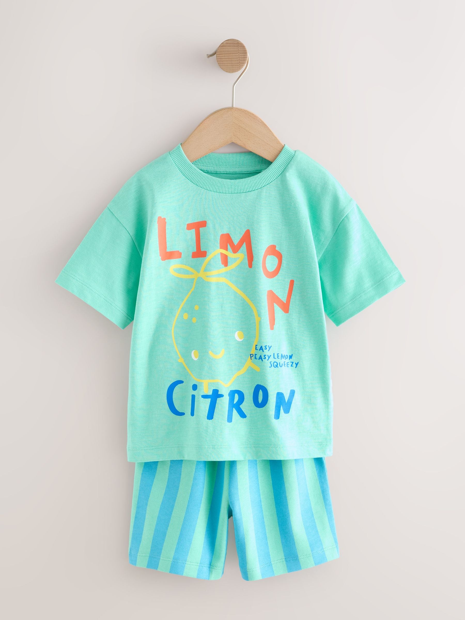 Green/White Food Backprint Short Sleeve T-Shirt and Shorts Set 2 Pack (3mths-7yrs) image 3