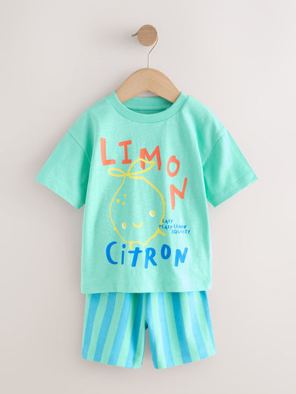Green/White Food Backprint Short Sleeve T-Shirt and Shorts Set 2 Pack (3mths-7yrs) image 3