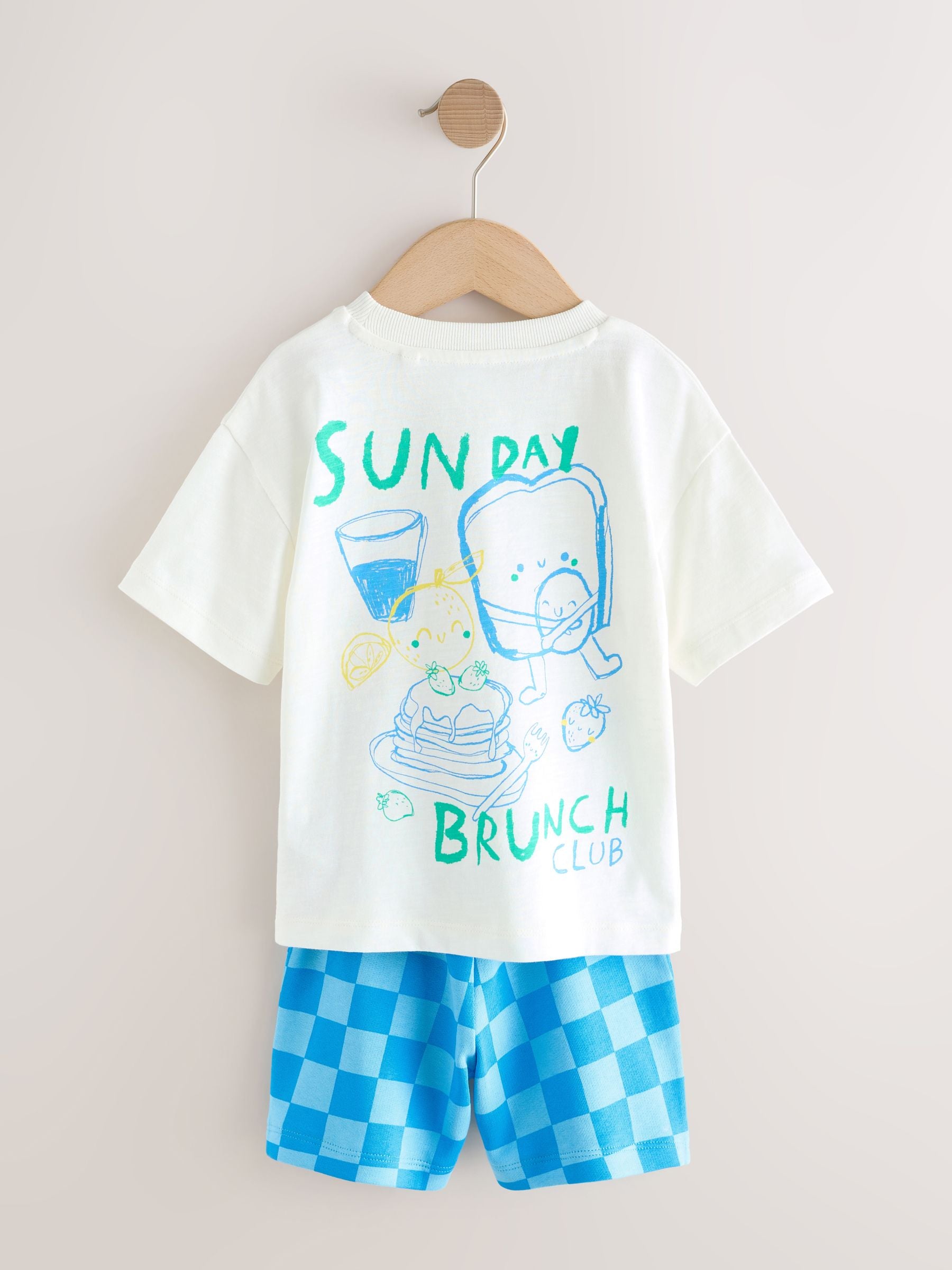 Green/White Food Backprint Short Sleeve T-Shirt and Shorts Set 2 Pack (3mths-7yrs) image 5