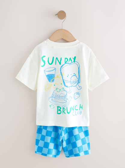 Green/White Food Backprint Short Sleeve T-Shirt and Shorts Set 2 Pack (3mths-7yrs) image 5