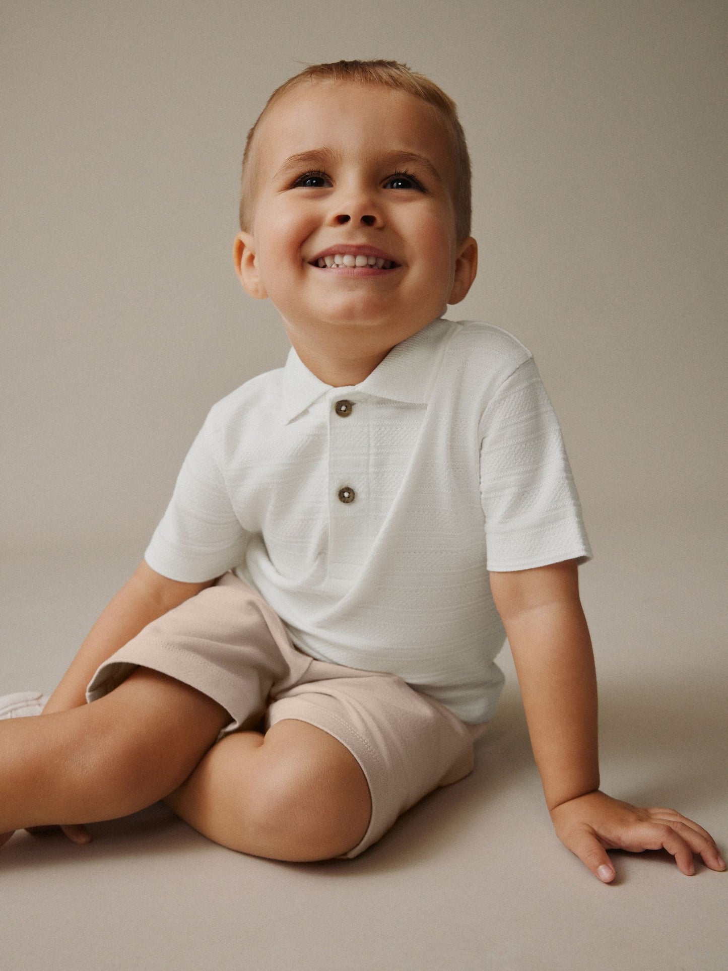 White Short Sleeve Textured Polo Shirt and Shorts Set (3mths-7yrs) image 1
