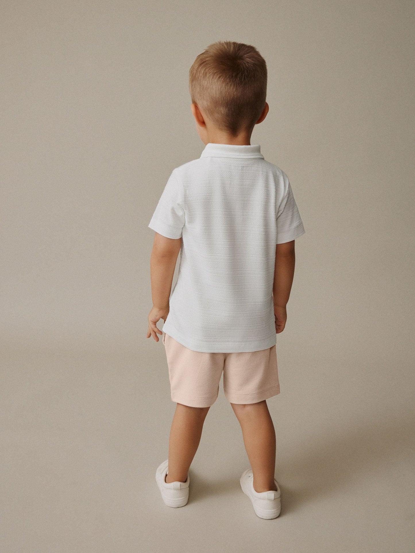 White Short Sleeve Textured Polo Shirt and Shorts Set (3mths-7yrs) image 4
