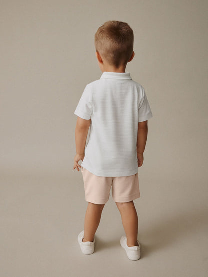 White Short Sleeve Textured Polo Shirt and Shorts Set (3mths-7yrs) image 4