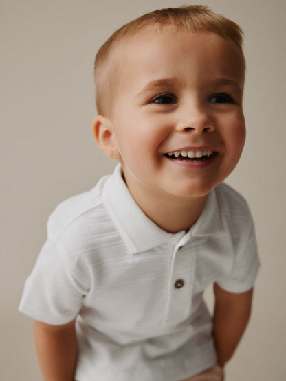 White Short Sleeve Textured Polo Shirt and Shorts Set (3mths-7yrs) image 5