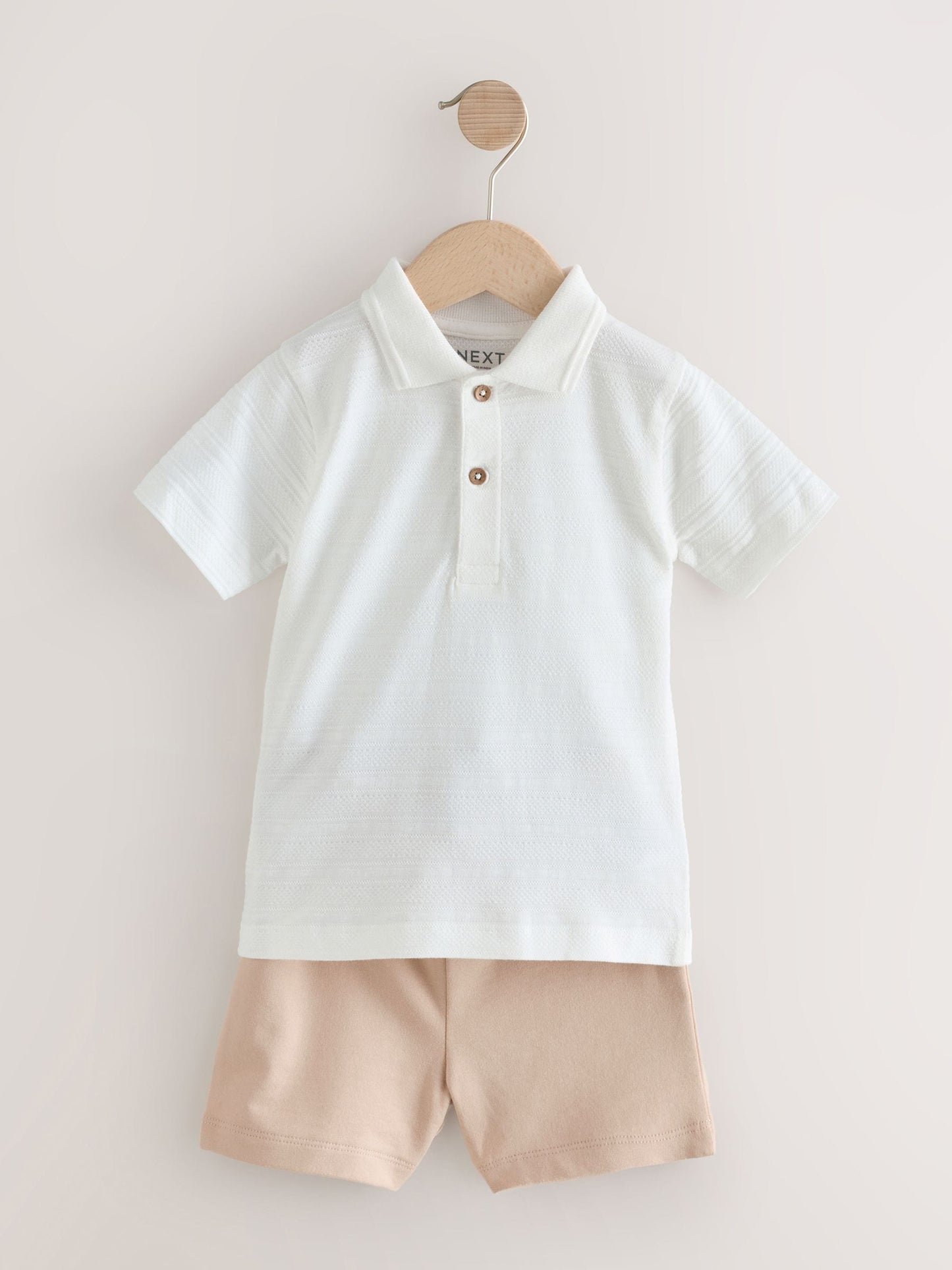 White Short Sleeve Textured Polo Shirt and Shorts Set (3mths-7yrs) image 6