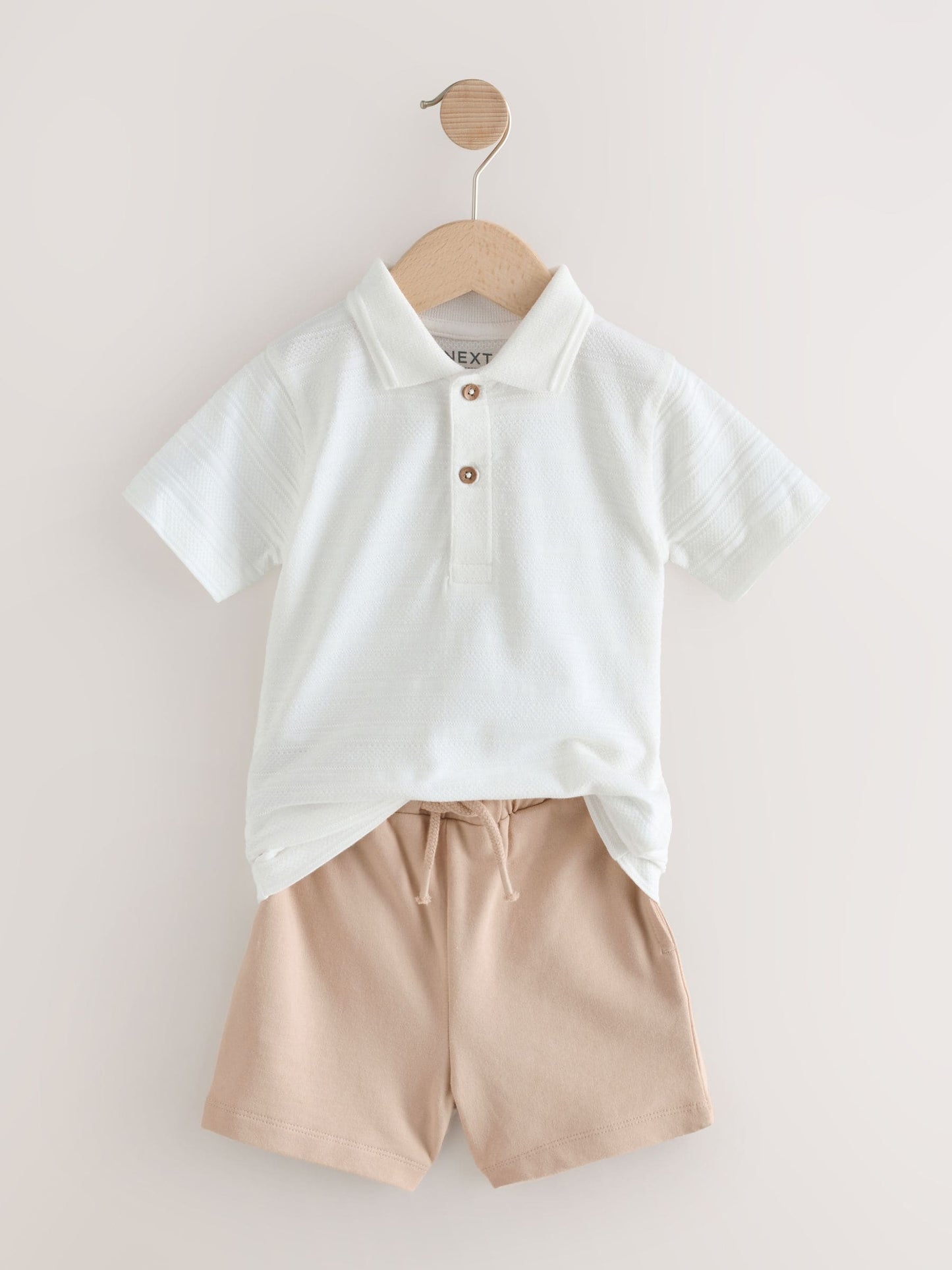 White Short Sleeve Textured Polo Shirt and Shorts Set (3mths-7yrs) image 7