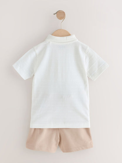 White Short Sleeve Textured Polo Shirt and Shorts Set (3mths-7yrs) image 8