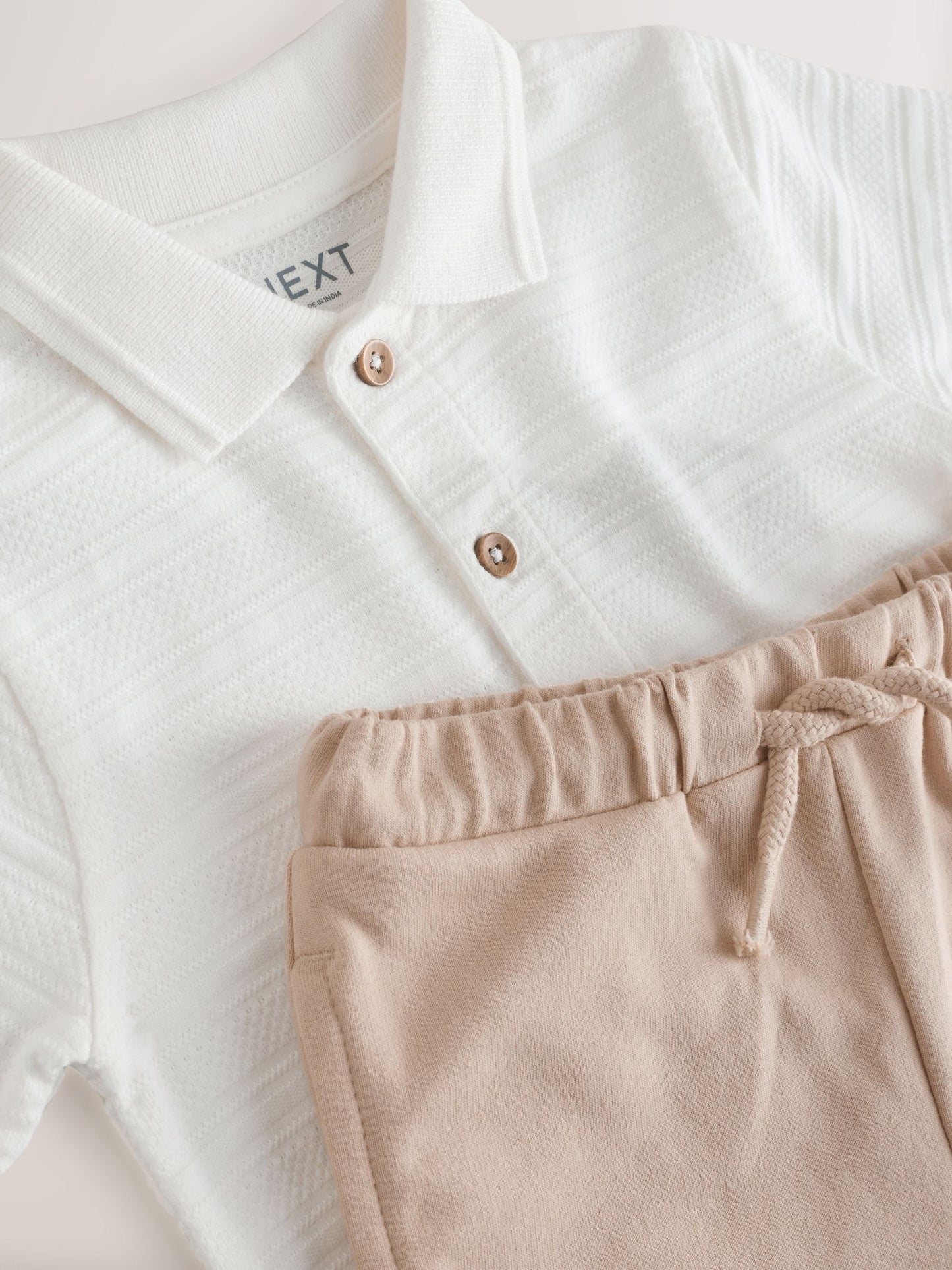 White Short Sleeve Textured Polo Shirt and Shorts Set (3mths-7yrs) image 9