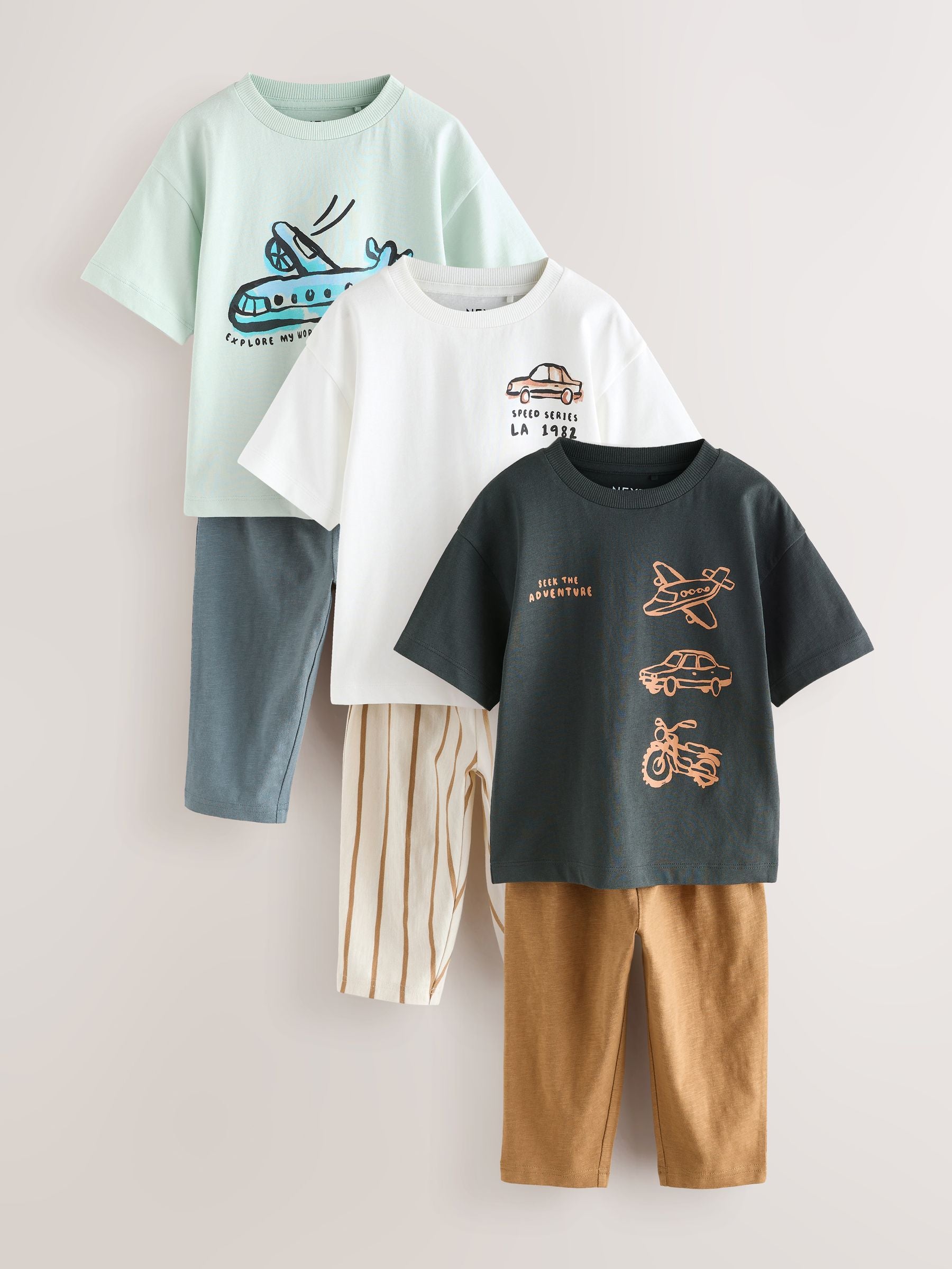 Blue/Black/White Vehicles Short Sleeve T-Shirts & Joggers Set 3 Pack (3mths-7yrs) image 5
