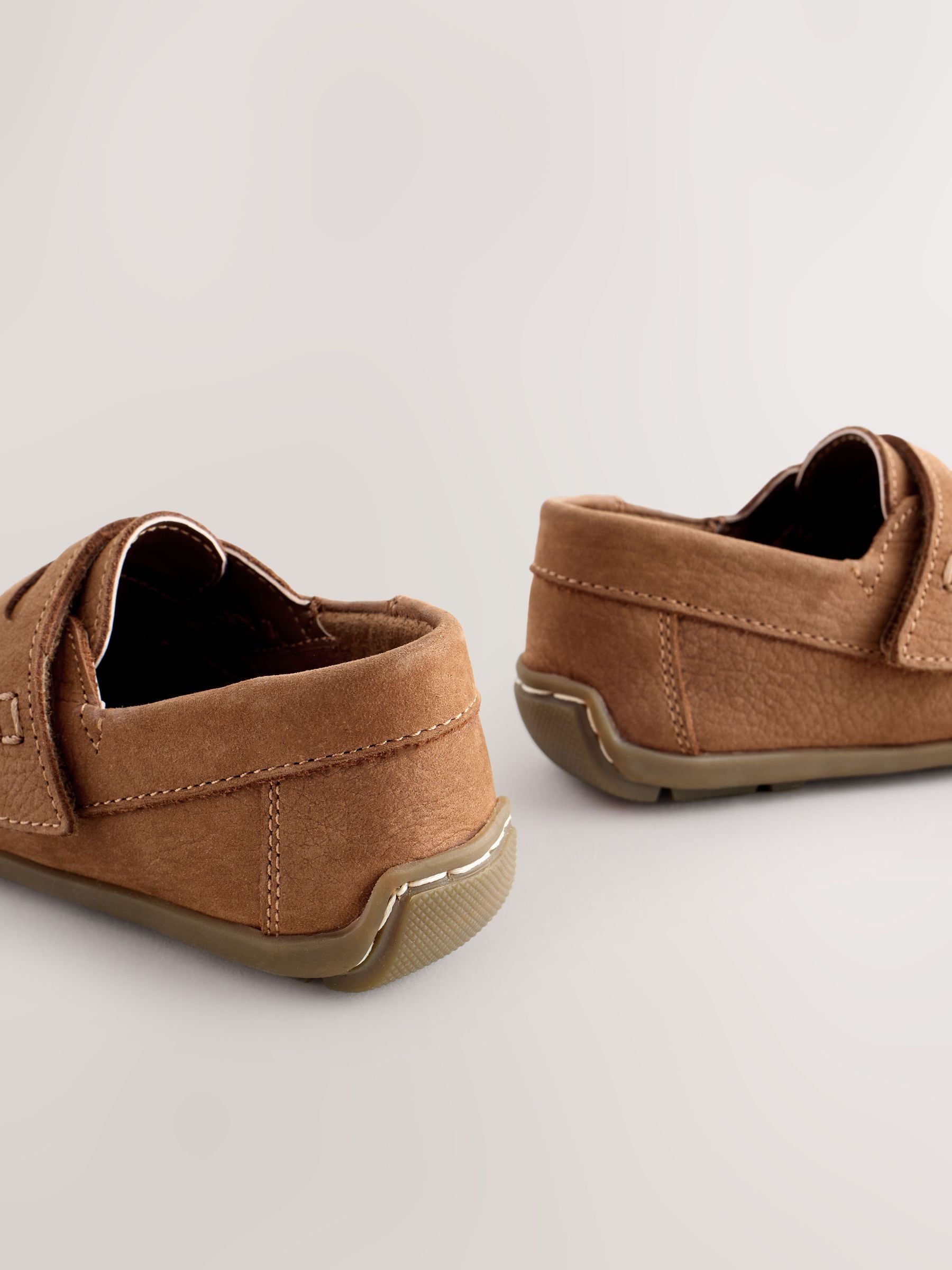Tan Brown Standard Fit (F) Touch Fastening Leather Penny Loafers image 6