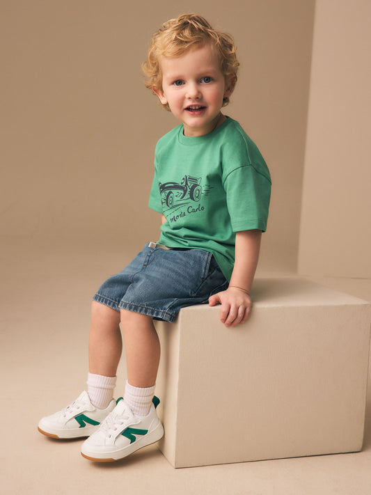 White/Green Standard Fit (F) Touch Fastening Elastic Lace Trainers image 2