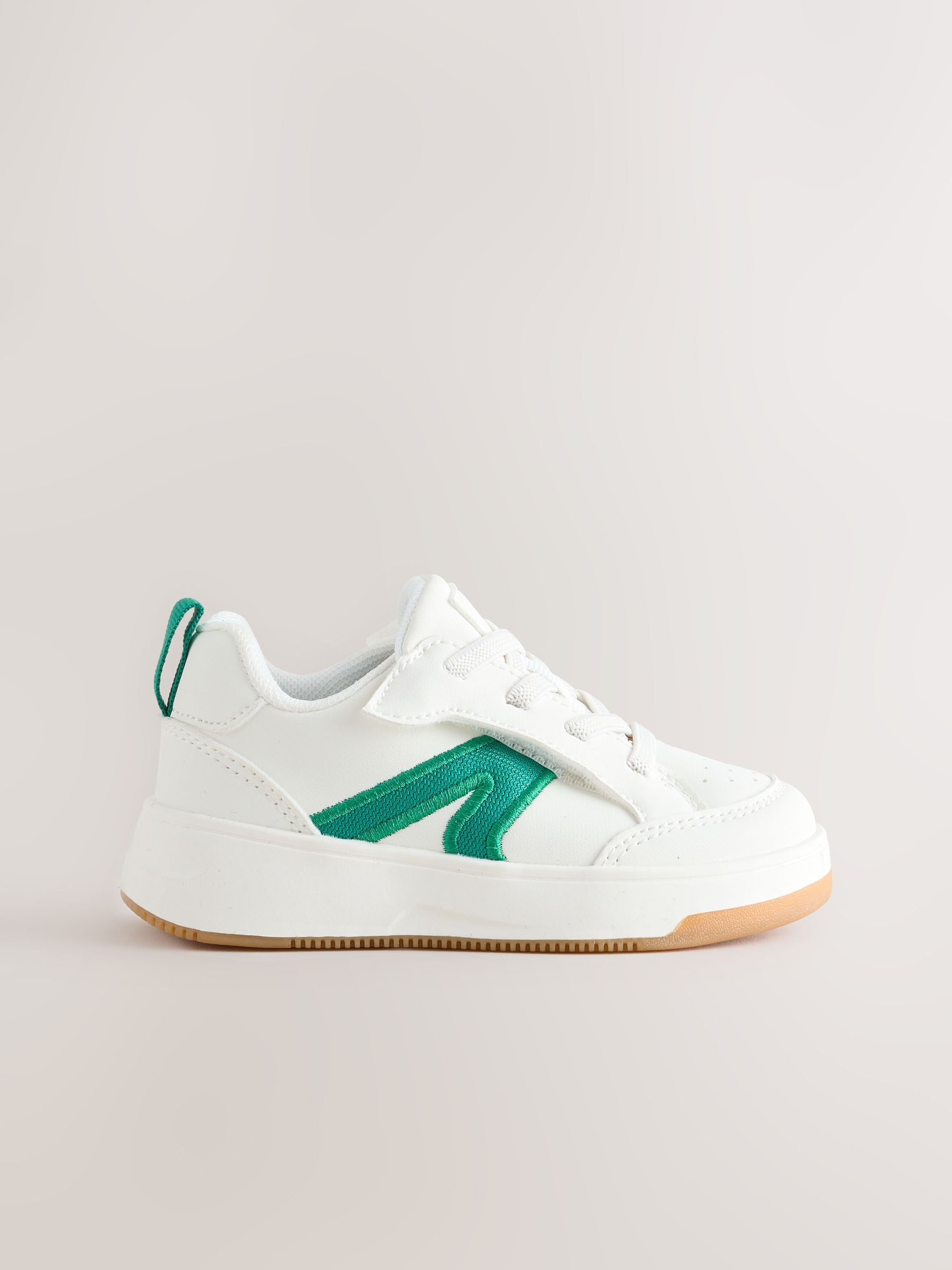 White/Green Standard Fit (F) Touch Fastening Elastic Lace Trainers image 5