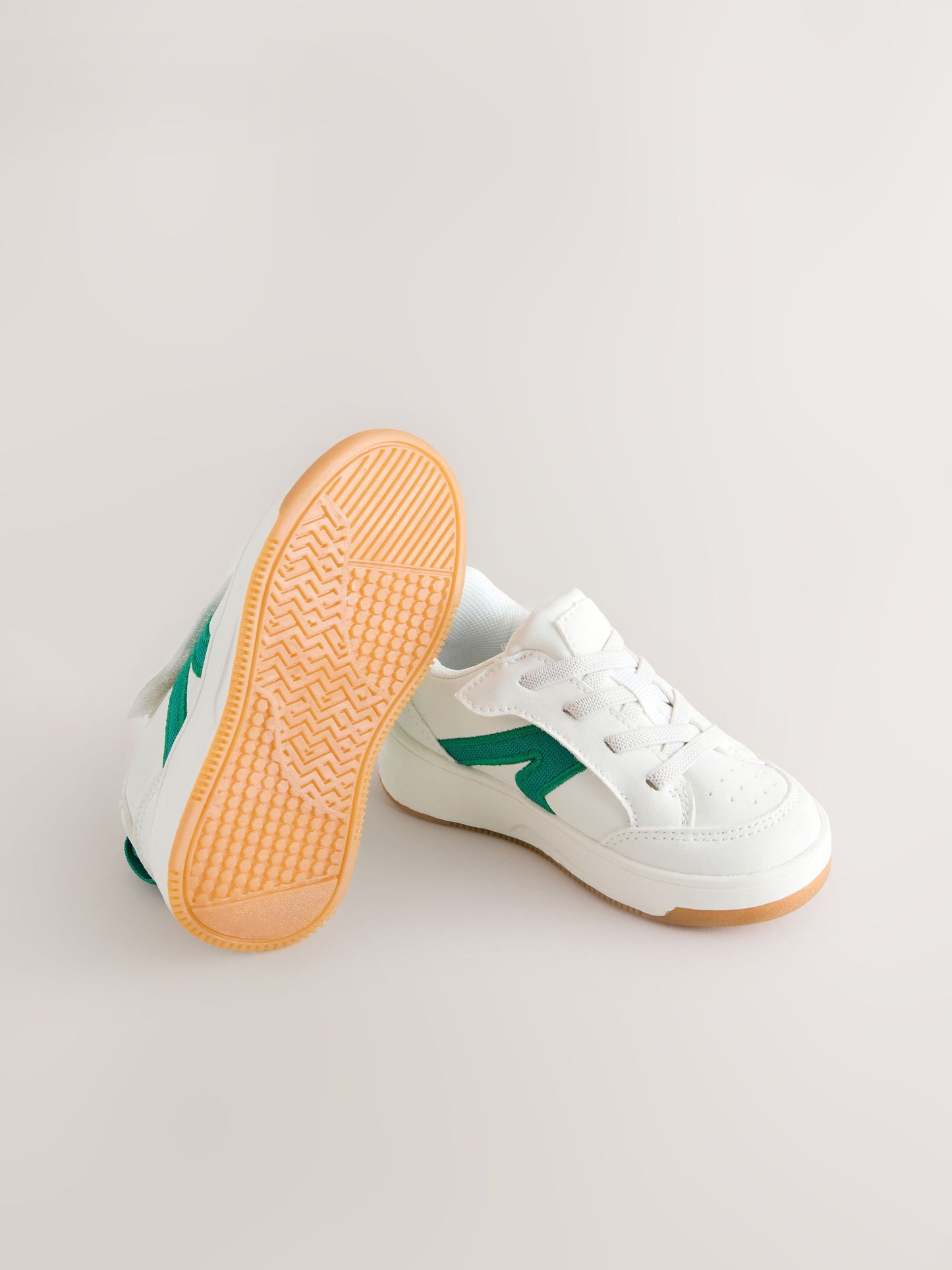 White/Green Standard Fit (F) Touch Fastening Elastic Lace Trainers image 7