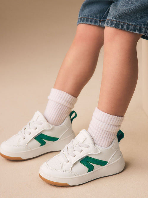 White/Green Standard Fit (F) Touch Fastening Elastic Lace Trainers image 1