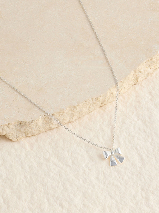 Silver Tone Sterling Bow Charm Necklace image 1