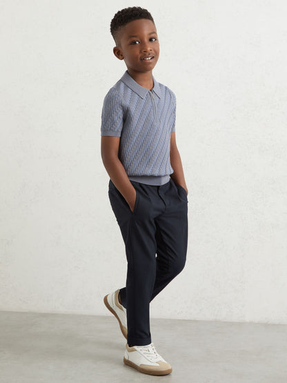Dsiney Kidz - Reiss Airforce Blue Atticus 9-13 yrs Textured-Knit Half-Zip Polo Shirt image 1