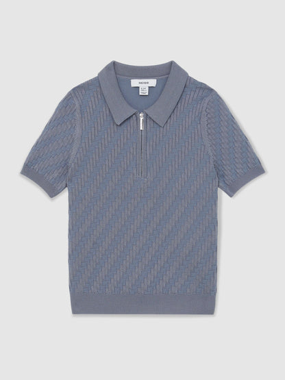 Dsiney Kidz - Reiss Airforce Blue Atticus 9-13 yrs Textured-Knit Half-Zip Polo Shirt image 2
