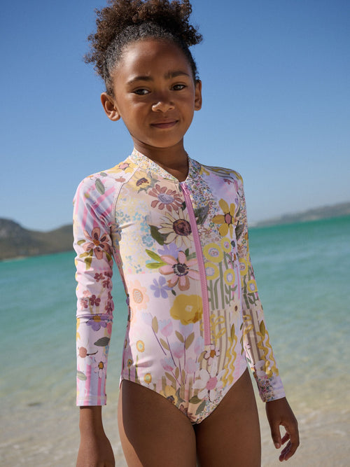 Dsiney Kidz - Pink Patchwork Floral Long Sleeve Sunsafe Swimsuit (3mths-16yrs) image 1