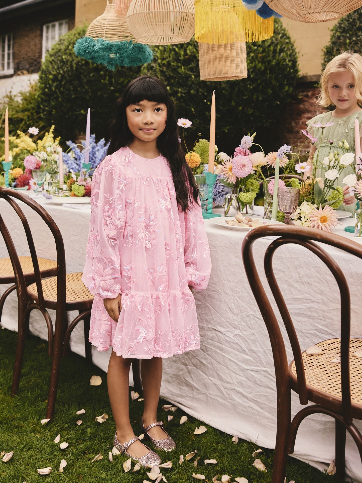 Pink Long Sleeve Sequin Mesh Occasion Dress (3-16yrs) image 1