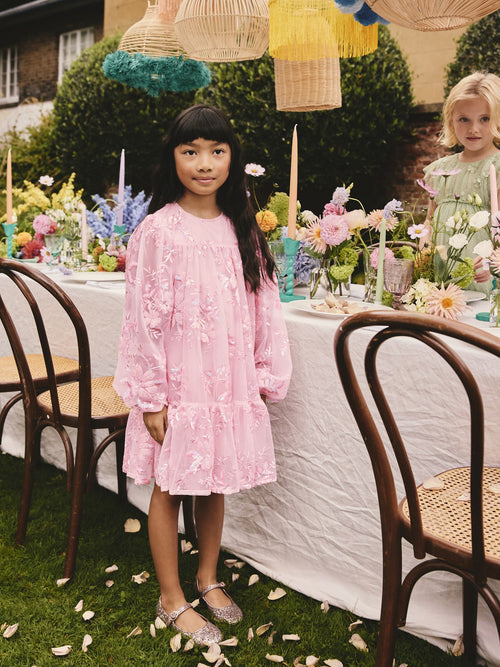 Dsiney Kidz - Pink Long Sleeve Sequin Mesh Occasion Dress (3-16yrs) image 1