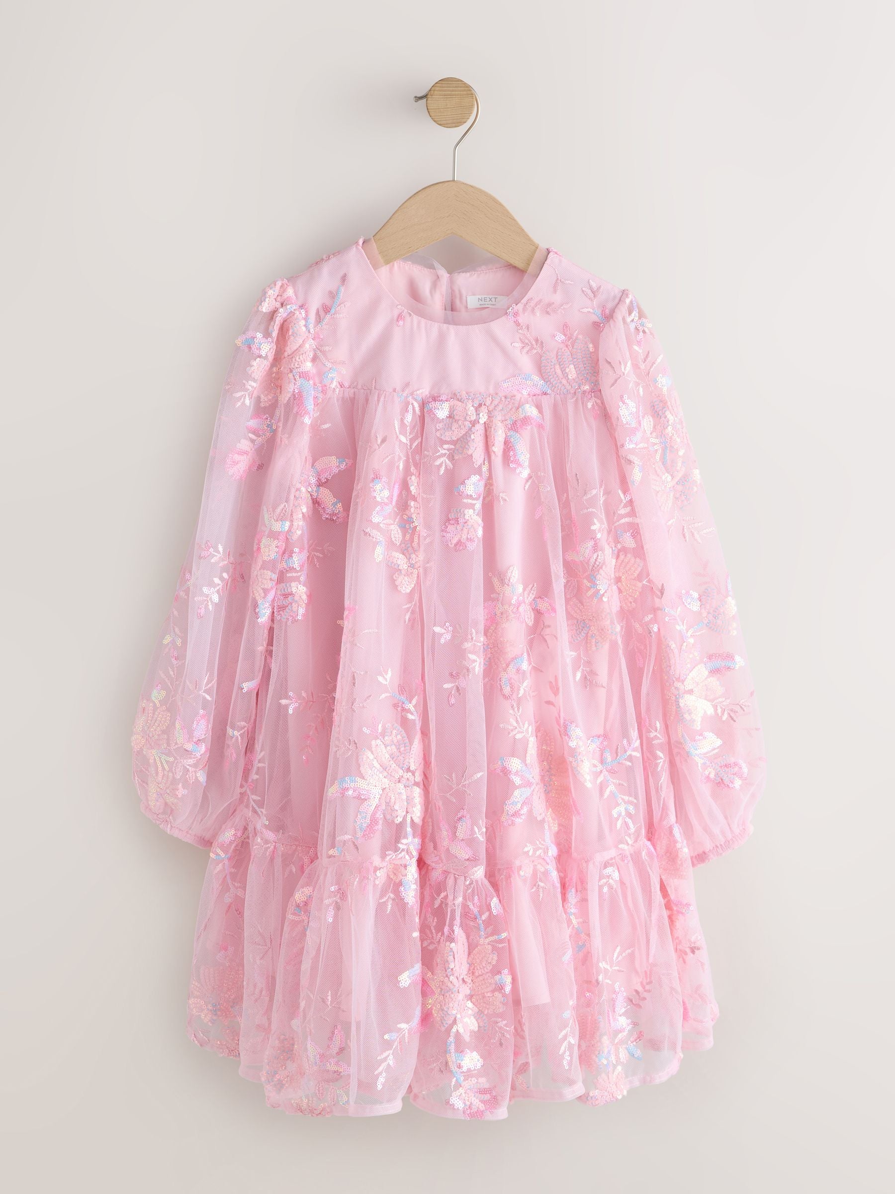 Pink Long Sleeve Sequin Mesh Occasion Dress (3-16yrs) image 5