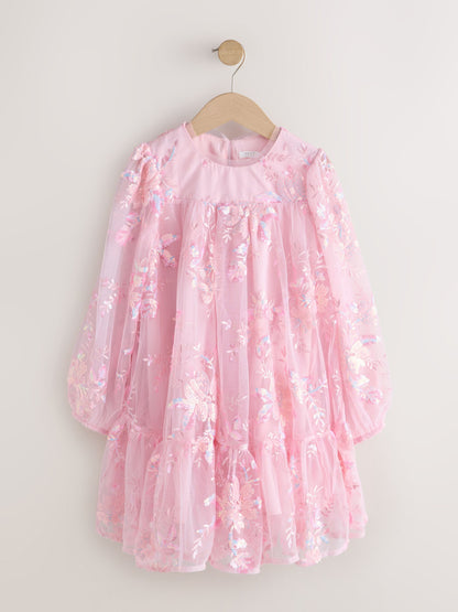 Pink Long Sleeve Sequin Mesh Occasion Dress (3-16yrs) image 5
