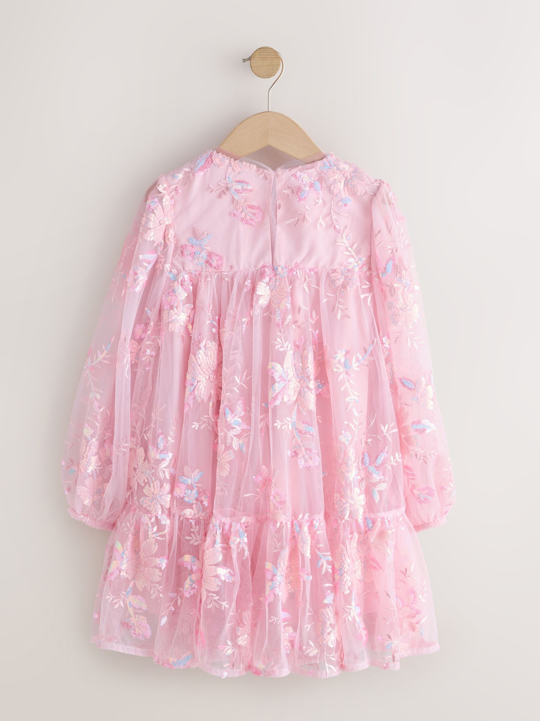 Pink Long Sleeve Sequin Mesh Occasion Dress (3-16yrs) image 6