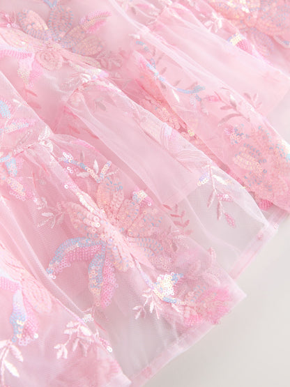 Pink Long Sleeve Sequin Mesh Occasion Dress (3-16yrs) image 7