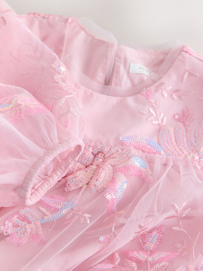 Pink Long Sleeve Sequin Mesh Occasion Dress (3-16yrs) image 8