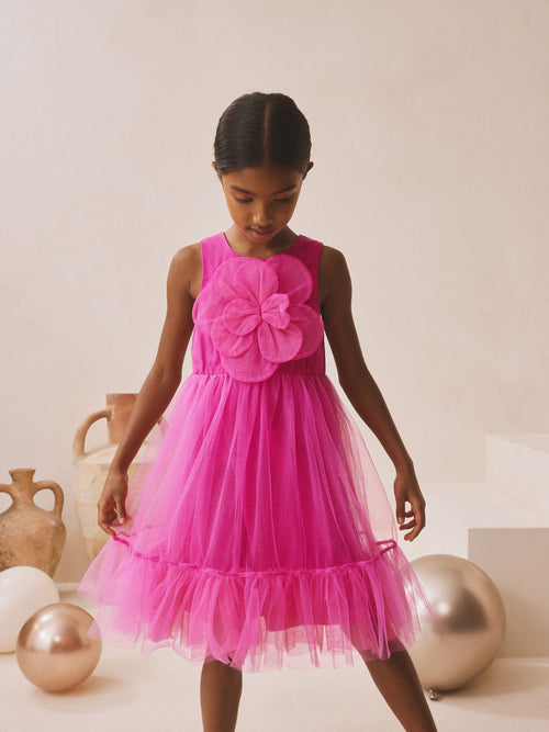 Pink Flower Corsage Mesh Occasion Dress (3-16yrs) image 1