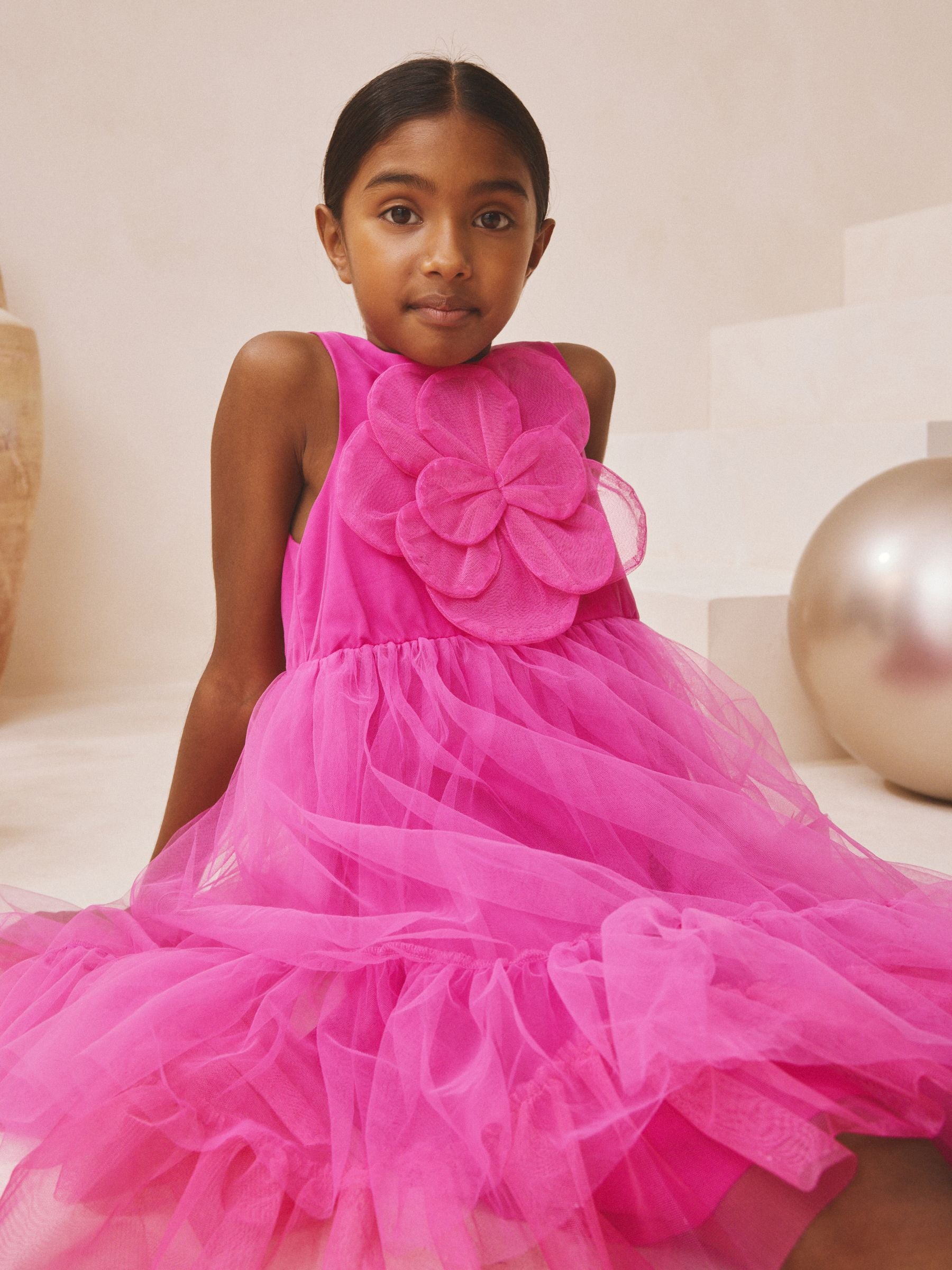 Pink Flower Corsage Mesh Occasion Dress (3-16yrs) image 2