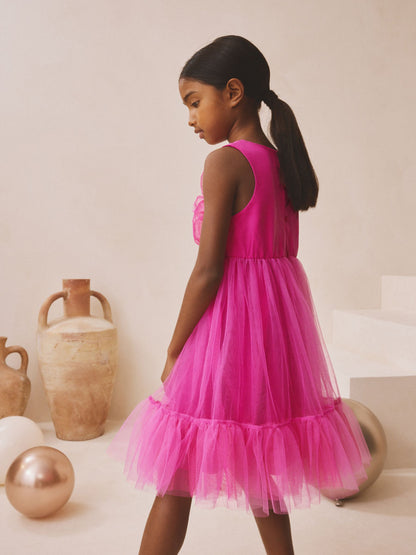 Pink Flower Corsage Mesh Occasion Dress (3-16yrs) image 3